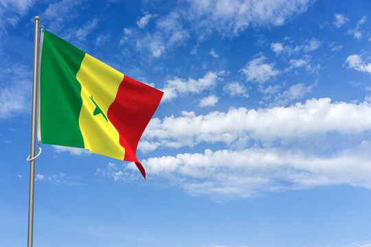 Republic of Senegal Flag Over Blue Sky Background. 3D Illustration