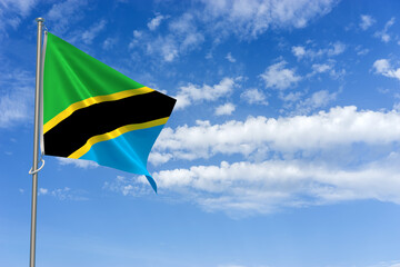 United Republic of Tanzania Flag Over Blue Sky Background. 3D Illustration