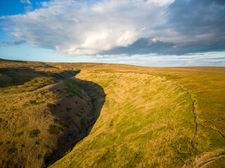 Beautiful Peak District National Park - aerial view at sunset - travel photography