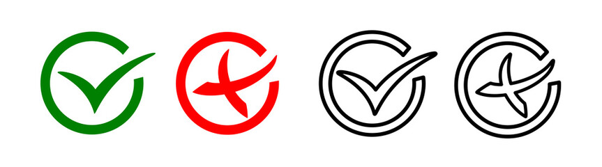 Checkbox checkmark icon vector or confirm false true check mark red pictogram graphic clipart, right wrong marker felt tip pen hand drawn set, cross and tick survey choice element design image