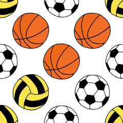 Seamless pattern of balls. Football, basketball, volleyball. Vector stock illustration eps10.