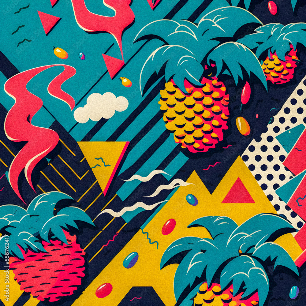 Wall mural 80s and 90s pattern,granular texture, background, illustration