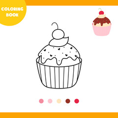 Coloring book for children, vector illustration, linear cupcake, on a white background