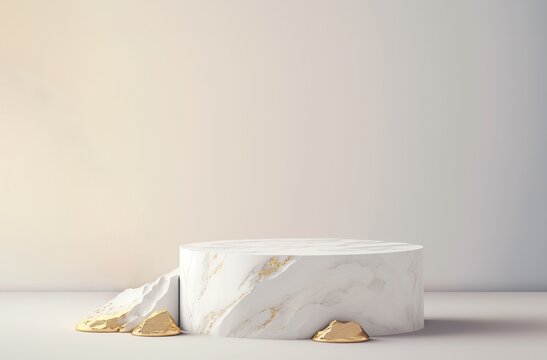 White and gold stone as pedestal for premium product display presentation. Showcase with a marble