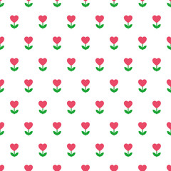Stoffe zum Nähen Red and green heart flower cute simple graphics, seamless pattern