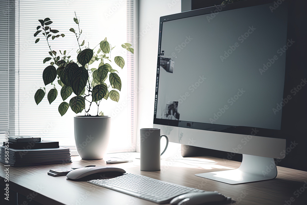 Poster computer at the desk. generative ai