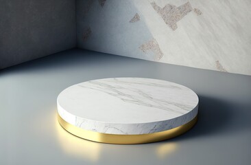 White and gold stone as pedestal for premium product display presentation. Showcase with marble