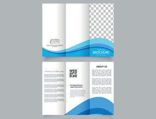 Trifold brochure with blue waves. Flyer design for advertising.