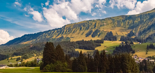 Beautiful alpine summer view at the famous Kleinwalsertal valley, Riezlern, Vorarlberg, Austria
