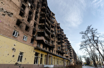 destroyed and burned houses in the city Russia Ukraine war