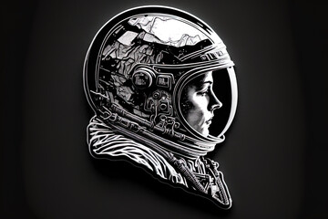 vintage cosmonaut profile view template in black and white. Generative AI