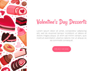 Tasty Valentine Sweet Pink Dessert Banner Design Vector Template