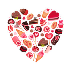 Tasty Valentine Sweet Pink Dessert Heart Shaped Composition Design Vector Template