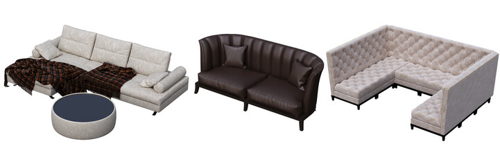 sofa isolated on white background, interior furniture, 3D illustration, cg render
