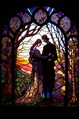 Fototapeta premium A stained glass window showing two lovers - AI Generative Art