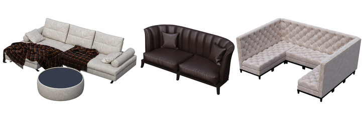 sofa isolate on a transparent background, interior furniture, 3D illustration, cg render