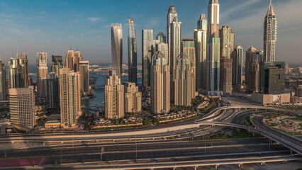 Naklejka na ściany i meble Dubai Marina highway intersection spaghetti junction morning timelapse