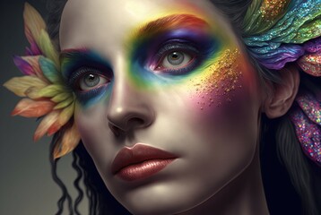 Naklejka premium Rainbow Goddess. Generative AI, non-existent person. 