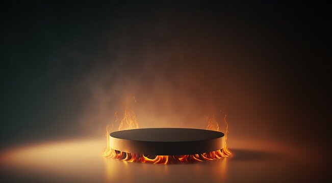 Podium, pedestal for product display presentation with a fire.