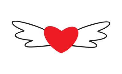 Vector red and black illustration of angel heart with wings isolated on white. Clip art illustration for print, sticker, decoration for Valentines or Remembrance day. Symbol of love and holy