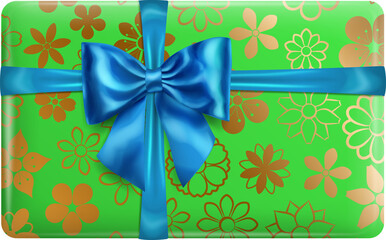Realistic beautiful rectangle gift box with patterns, ribbons and bow