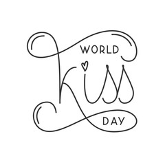 World Kiss Day Greeting Card. Vector handwritten phrase for Kiss Day.