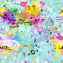 Fototapeta premium Vector Music background. Seamless pattern with Hand drawn doodle Musical Instruments, Retro musical equipment.