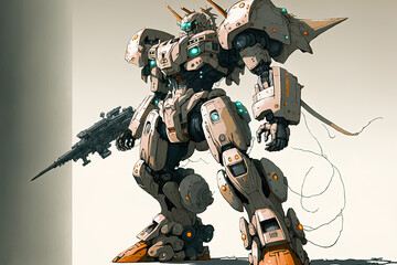 Mobile combat Gundam mecha robot constructed from the head, arms, legs, and weapons. Generative AI