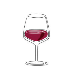 Red wine glass. Continuous line vector illustration isolated on white