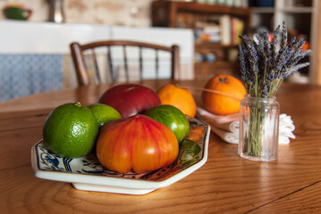 still life with fruits and vegetables