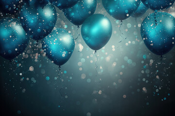 Festive background with blue balloons. Generative AI.