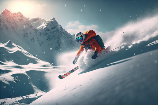 Winter ski extreme. Skier in the mountains.