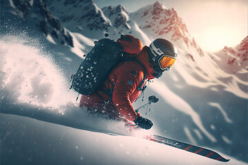 Winter ski extreme. Skier in the mountains.
