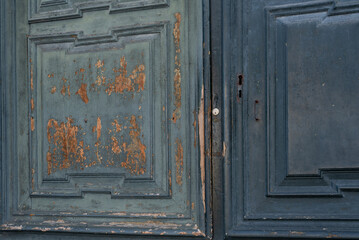 Old wooden textured door, close up, background
