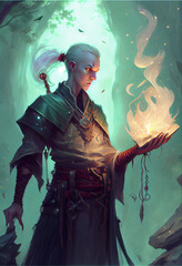 Powerful elf wizard casting a spell - generative ai
