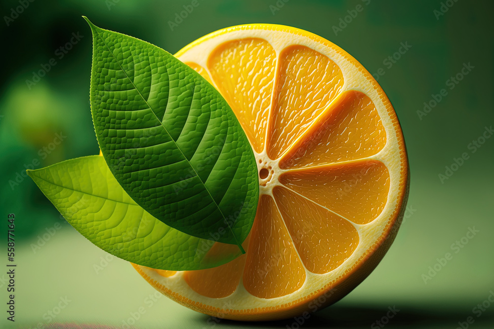 Poster lemon lime fruit with a leafy green background and a piece that has been sliced in two. generative a