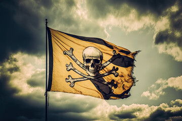 pirate flag jolly roger on a cloudy sky. Generative AI - obrazy, fototapety, plakaty