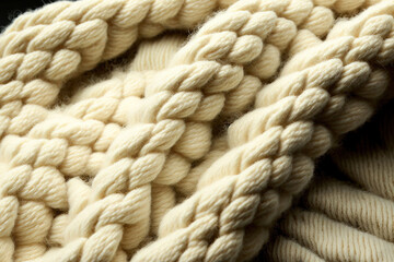 Fototapeta na wymiar Textile wool rough bumpy yarn, thread, texture fabric, rustic, thick fibers, close-up, macro