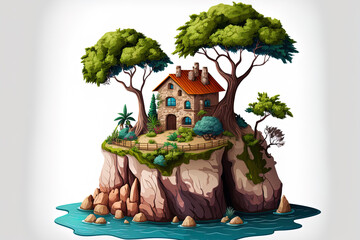 a masonry home on an island. Generative AI