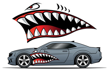 Car vector graphic Flying Tigers shark teeth shark mouth vinyl decal racing car sticker