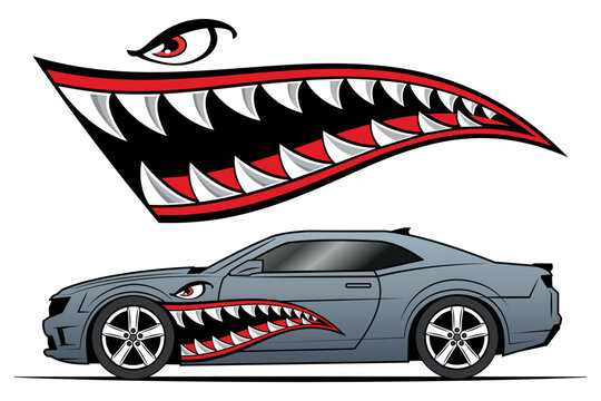 Flying Tigers shark teeth car sticker race car decal vehicle decoration eps vector image