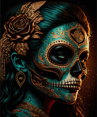 a mexican skull, portrait, vintage, decorative.