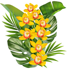 Tropical summer flower bouquet on white background
