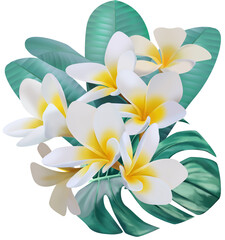 Fototapeta na wymiar Tropical summer flower bouquet on white background 