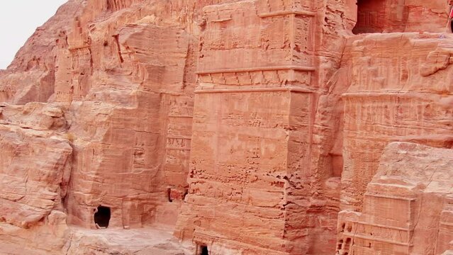 Famous Royal tombs in ancient city of Petra, Jordan. It is know as the Loculi. Petra has led to its designation as UNESCO World Heritage Site.