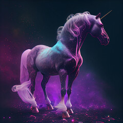 Magical unicorn in shiny light, generative ai