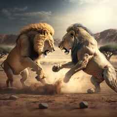 Fototapeta premium lions fight - Digital artwork