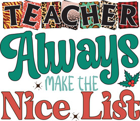 Holly Jolly Teacher Sublimation Design