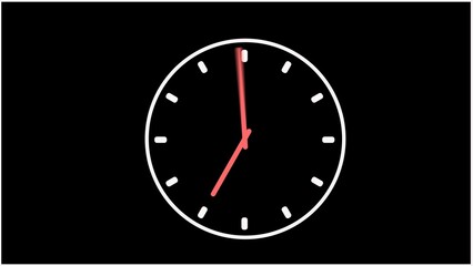 White clock with red hands on black background or alpha channel. Hands move quickly on dial. Movement. Flow of time or term. Brain stem or time sharpener.