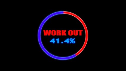 Download Transfer Download Animation 0-100 percent - Counter with text work out, Alpha Mask included - Animated graphics. light blue ring panel of loading wheel transition to red. Place for text.